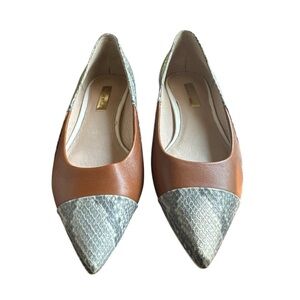 Louise et Cie Pointed Toe Block Heel Pumps Tan Brown Snake Print Size 5.5